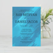 ティール(緑がかった色)ブラッシュストロカスタムークバーバルミツワー 招待状 (スタンド正面)
