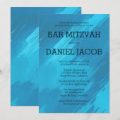 ティール(緑がかった色)ブラッシュストロカスタムークバーバルミツワー 招待状 (正面/裏面)