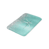 ティール（緑がかった色）ブラッシュメタル銀グリッターモノグラム名 バスマット (アングル)