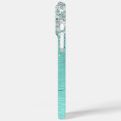 ティール（緑がかった色）ブラッシュメタル銀グリッターモノグラム名 Case-Mate iPhoneケース (裏面 / 左)