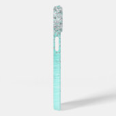 ティール（緑がかった色）ブラッシュメタル銀グリッターモノグラム名 Case-Mate iPhoneケース (裏面 / 右)