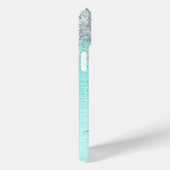 ティール（緑がかった色）ブラッシュメタル銀グリッターモノグラム名 Case-Mate iPhoneケース (裏面 / 右)