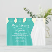 ティール（緑がかった色）ブリデスメイモダンドブライドドレスブライダルシャワー 招待状 (スタンド正面)
