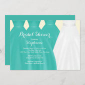 ティール（緑がかった色）ブリデスメイモダンドブライドドレスブライダルシャワー 招待状 (正面/裏面)