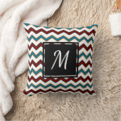 ティール(緑がかった色)ブルガンディシェブロンモノグラムシック装飾用クッション クッション (ブランケット)