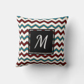 ティール(緑がかった色)ブルガンディシェブロンモノグラムシック装飾用クッション クッション (裏面)