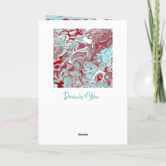 ティール（緑がかった色）ブルガンディマーブルアートハッピーバースデーフレンド カード (裏面)