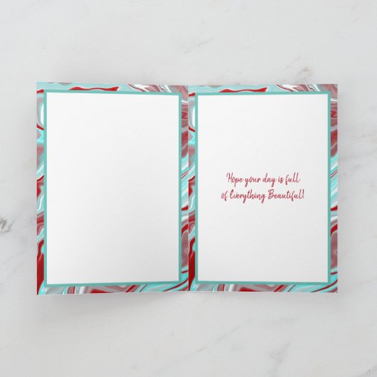 ティール（緑がかった色）ブルガンディマーブルアートハッピーバースデーフレンド カード (内部)