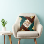 ティール(緑がかった色)、ブルゴーニュおよび金ゴールド幾何学的ダマスク クッション (椅子)