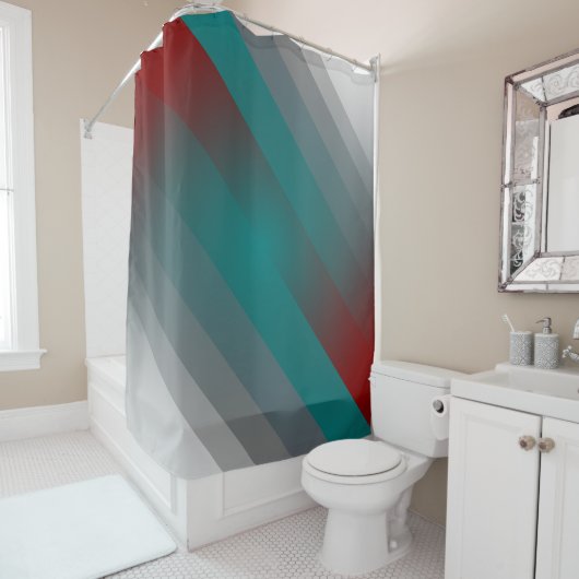 ティール（緑がかった色）ブルゴーニュグレイストライプ シャワーカーテン (インサイチュ)