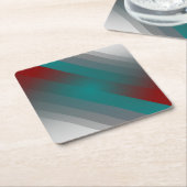 ティール（緑がかった色）ブルゴーニュグレイストライプ スクエアペーパーコースター (アングル)