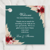 ティール(緑がかった色)ブルゴーニュバラ結婚ズへようこそ フェイバータグ (正面)