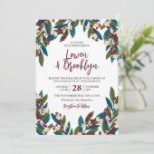 ティール（緑がかった色）&ブルゴーニュフローラベリートゥグシズ結婚ズ 招待状 (スタンド正面)