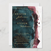 ティール(緑がかった色)&ブルゴーニュ水カラー結婚式招待状 招待状 (正面)