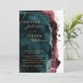 ティール(緑がかった色)&ブルゴーニュ水カラー結婚式招待状 招待状 (スタンド正面)