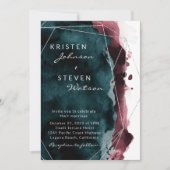 ティール（緑がかった色）&ブルゴーニュ水カラー結婚式招待状 招待状 (正面)