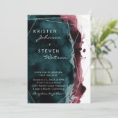 ティール（緑がかった色）&ブルゴーニュ水カラー結婚式招待状 招待状 (スタンド正面)