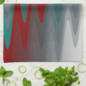 ティール(緑がかった色)ブルゴーニュ灰色の波 キッチンタオル (折り畳み)