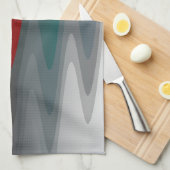 ティール(緑がかった色)ブルゴーニュ灰色の波 キッチンタオル (四つ折り)