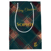 ティール（緑がかった色）、ブルゴーニュ、ブラウンプライドのクリスマスカスタム ミディアムペーパーバッグ (正面)