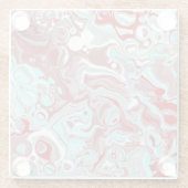 ティール（緑がかった色）、ブルゴーニュ、赤と白大理石の渦巻き ガラスコースター (裏面)