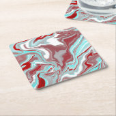 ティール(緑がかった色)、ブルゴーニュ、赤と白大理石の渦巻き スクエアペーパーコースター (アングル)