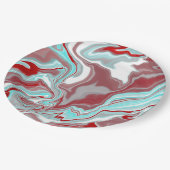 ティール（緑がかった色）、ブルゴーニュ、赤と白大理石の渦巻き ペーパープレート (アングル)
