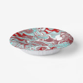 ティール（緑がかった色）、ブルゴーニュ、赤と白大理石の渦巻き ペーパーボウル (傾斜あり)