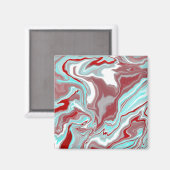 ティール(緑がかった色)、ブルゴーニュ、赤と白大理石の渦巻き マグネット (正面/裏面)