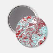 ティール(緑がかった色)、ブルゴーニュ、赤と白大理石の渦巻き マグネット (正面/裏面)