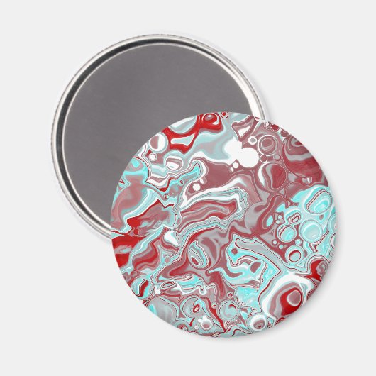 ティール（緑がかった色）、ブルゴーニュ、赤と白大理石の渦巻き マグネット (正面/裏面)