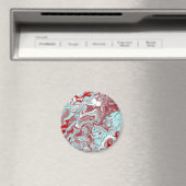 ティール(緑がかった色)、ブルゴーニュ、赤と白大理石の渦巻き マグネット (インサイチュ (食洗機))