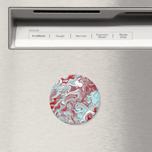 ティール(緑がかった色)、ブルゴーニュ、赤と白大理石の渦巻き マグネット (インサイチュ (食洗機))