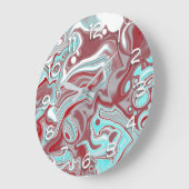 ティール(緑がかった色)、ブルゴーニュ、赤と白大理石の渦巻き ラージ壁時計 (傾斜)