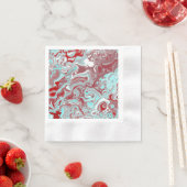 ティール(緑がかった色)、ブルゴーニュ、赤と白大理石の渦巻き 縁ありカクテルナプキン (インサイチュ)