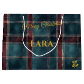 ティール（緑がかった色）、ブルゴーニュ、金ゴールドプライドのクリスマスカスタム ラージペーパーバッグ (正面)