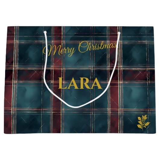 ティール（緑がかった色）、ブルゴーニュ、金ゴールドプライドのクリスマスカスタム ラージペーパーバッグ (正面)