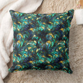 ティール（緑がかった色）、ブルーおよび金ゴールド孔雀ステンドグラス クッション (ブランケット)