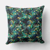 ティール（緑がかった色）、ブルーおよび金ゴールド孔雀ステンドグラス クッション (裏面)