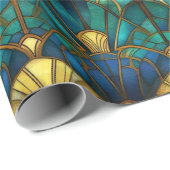 ティール(緑がかった色)、ブルーおよび金ゴールド孔雀ステンドグラス ラッピングペーパー (ロールコーナー)