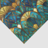 ティール（緑がかった色）、ブルーおよび金ゴールド孔雀ステンドグラス 薄葉紙 (詳細)