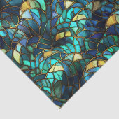 ティール(緑がかった色)、ブルーおよび金ゴールド孔雀ステンドグラス 薄葉紙 (詳細)