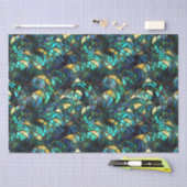 ティール(緑がかった色)、ブルーおよび金ゴールド孔雀ステンドグラス 薄葉紙 (クラフト)