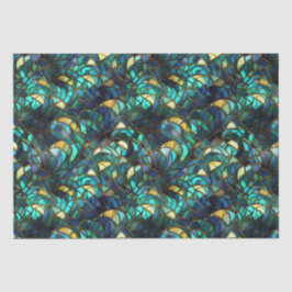 ティール（緑がかった色）、ブルーおよび金ゴールド孔雀ステンドグラス 薄葉紙