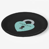 ティール（緑がかった色）ブルーお祝い誕生日シャワーティアラパーティー ペーパープレート (アングル)