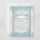 ティール（緑がかった色）ブルーかわいらしキンセアニェラパーティーティアラハート 招待状 (正面)