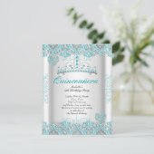 ティール（緑がかった色）ブルーかわいらしキンセアニェラパーティーティアラハート 招待状 (スタンド正面)