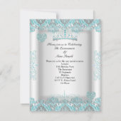 ティール（緑がかった色）ブルーかわいらしキンセアニェラパーティーティアラハート 招待状 (裏面)