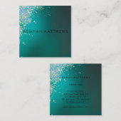 ティール(緑がかった色)ブルーかわいらしシルバーグリッターグラム美しい スクエア名刺 (正面/裏面)