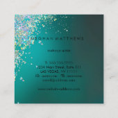 ティール(緑がかった色)ブルーかわいらしシルバーグリッターグラム美しい スクエア名刺 (裏面)